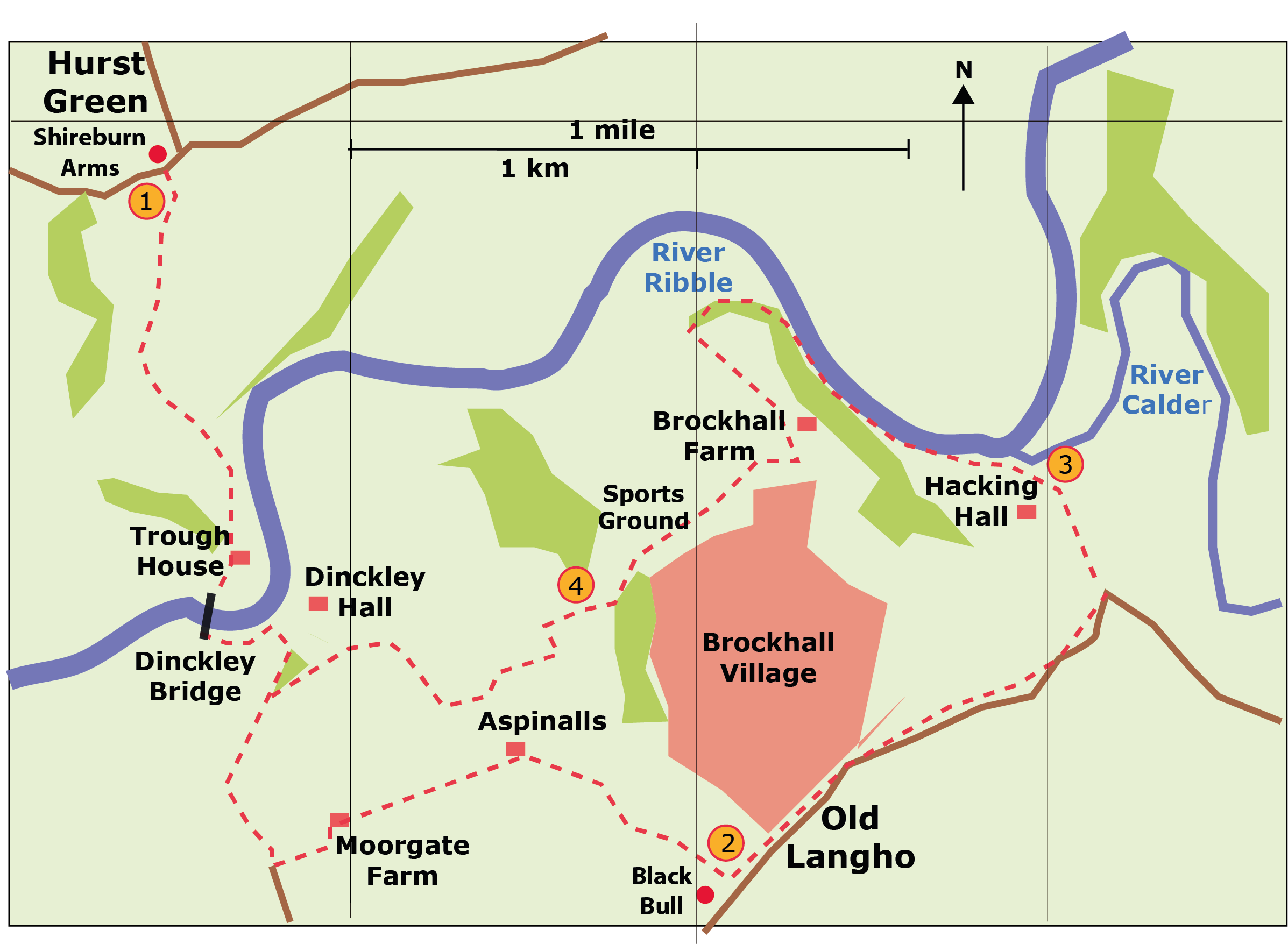 map walk Hurst Green Old Langho