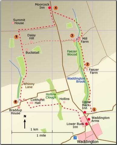 map walk Waddington Moorcock Inn