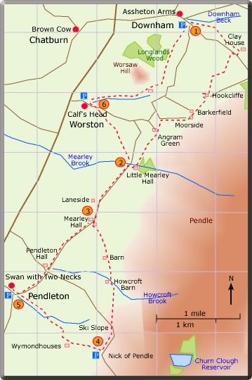 map walk Downham Pendleton Worston