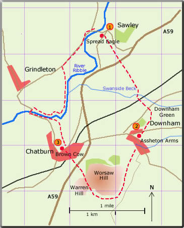 map walk Sawley Downham Chatburn